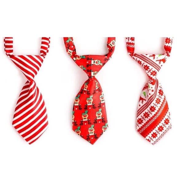 Cat Necktie Christmas Collar Adjustable Clip Buckle Red White Stripe - Picture 4 of 11